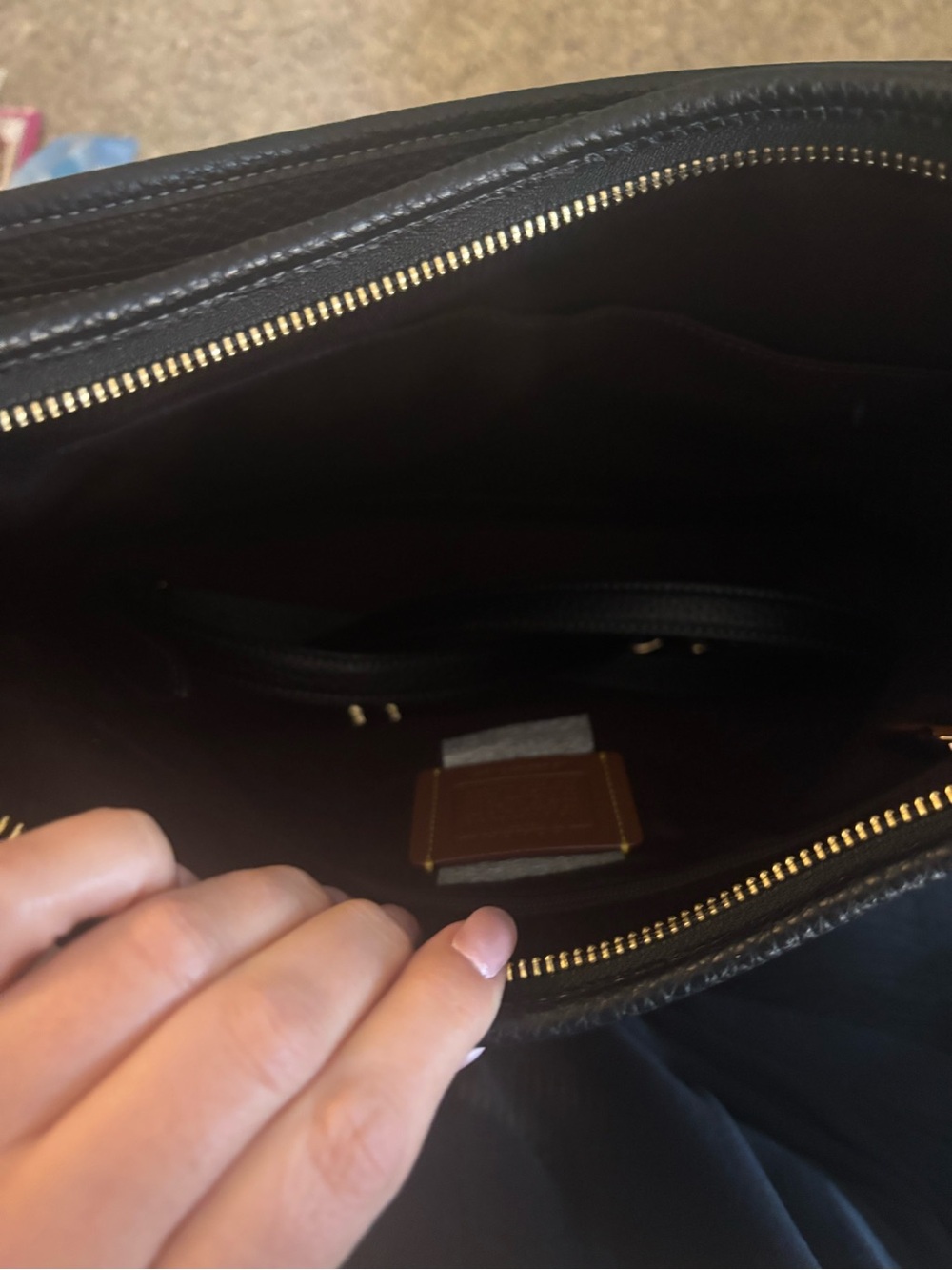 New with tags * * Coach Black Pebbled Leather Hobo with Gold Hardware - Picture 3 of 4